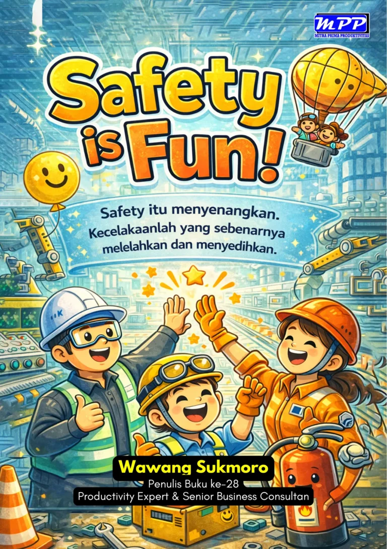 “Safety Is Fun!” yang menampilkan ilustrasi pekerja industri dengan ekspresi positif, menggambarkan pendekatan keselamatan kerja yang manusiawi, menyenangkan, dan relevan dengan aktivitas operasional sehari-hari.